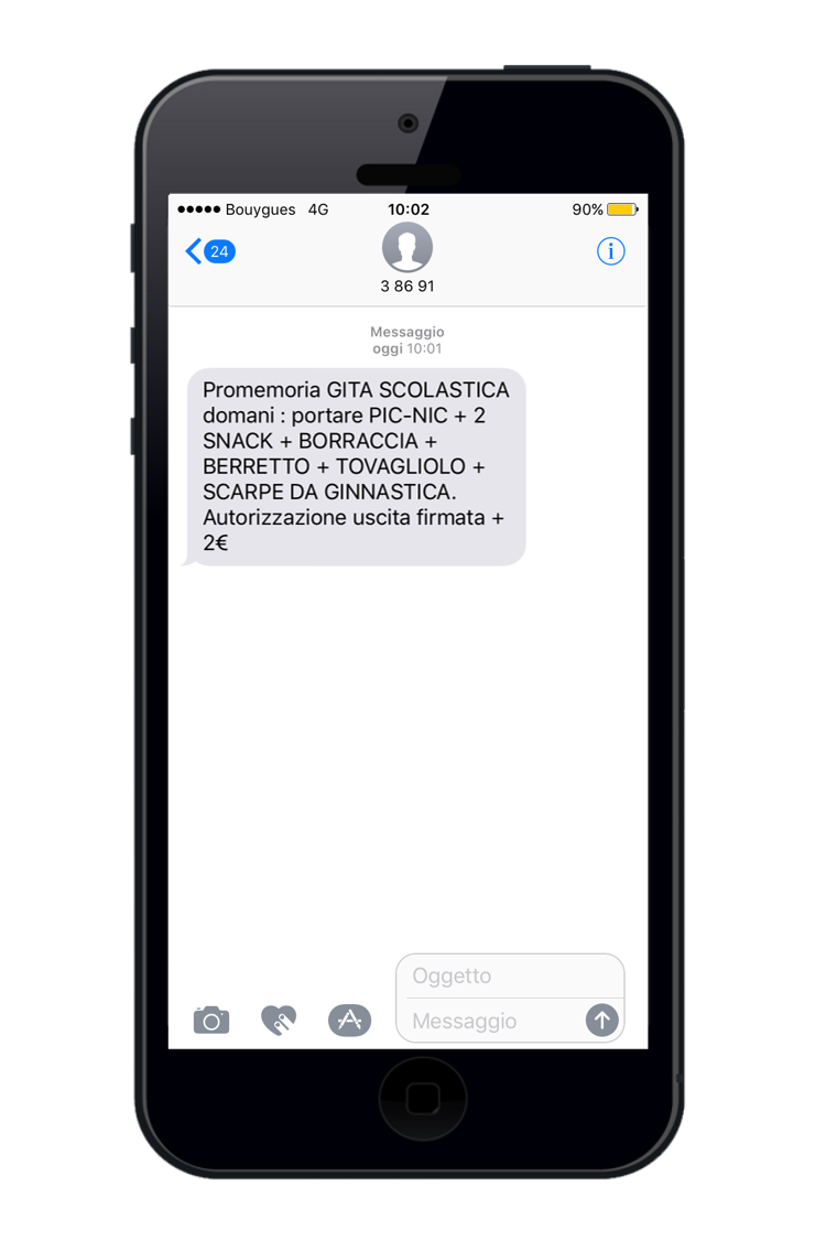 Esempio di un sms informativo inviato a un cliente per il recupero del carrello