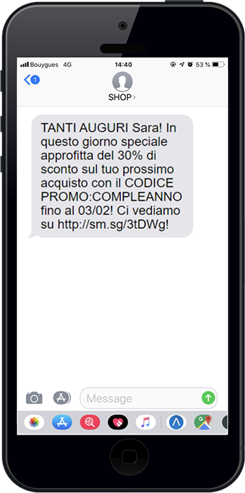 Esempio di sms di compleanno da inviare ai clienti per accrescere la loro fedeltà in modo semplice ma significativo